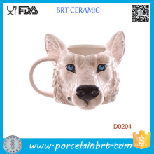 Novidade lobo cabeça forma cerâmica caneca presente de aniversário